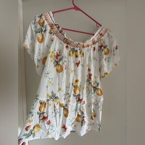 Maurices White Blouse with Orange and Yellow Floral Print